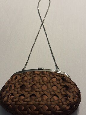 Woven Satin Evening Clutch Bag in Brown